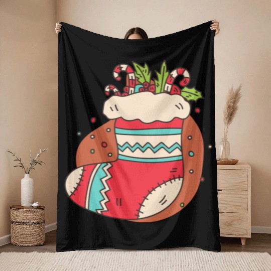 christmas sock with candy canes Throw Blankets