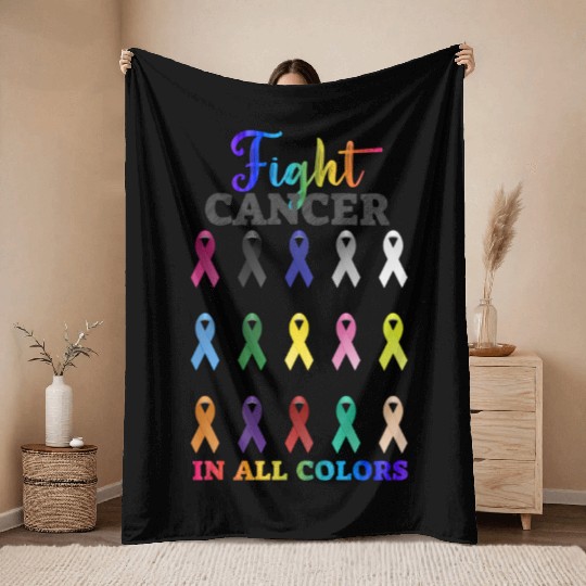 Cancer Sucks In Every Color Fighter Fight Support Throw Blankets