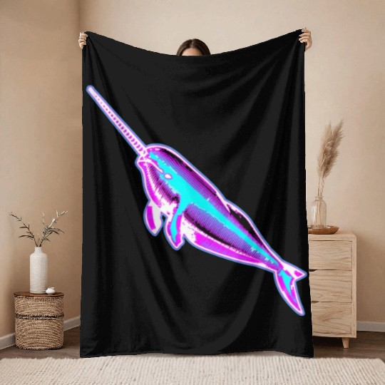 Synthwave Narwhal Throw Blankets