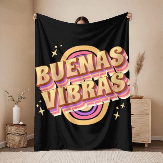 Buenas vibras, Good V in Spanish Throw Blankets