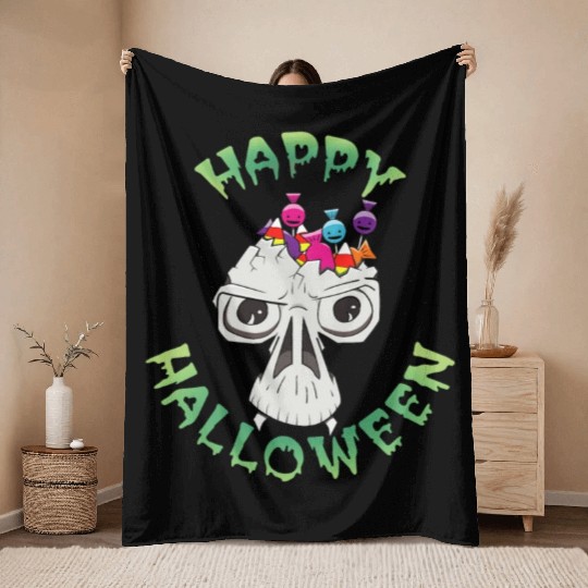 Candy Skull Happy Halloween Cartoon Throw Blankets