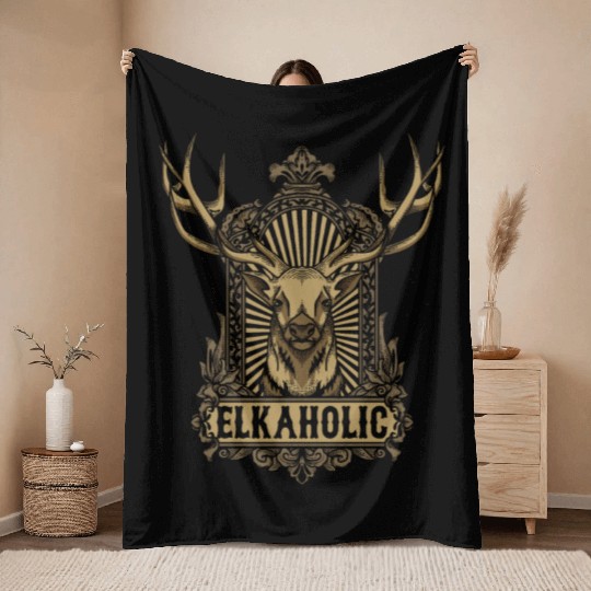 Elkaholic American Deer Hunter Patriotic Throw Blankets
