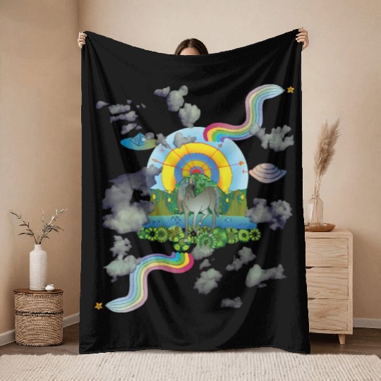 Unicorn Alien Rainbows Throw Blankets
