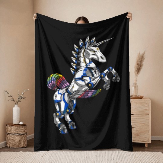 Unicorn Robot Futuristic Monster Throw Blankets