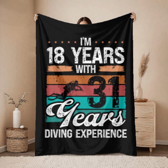 49 Birthday Idea Scuba Diving 49 Year Old Diver Throw Blankets