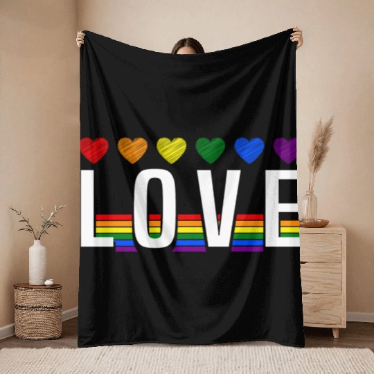 Love Rainbow Heart Pride LGBT Throw Blankets