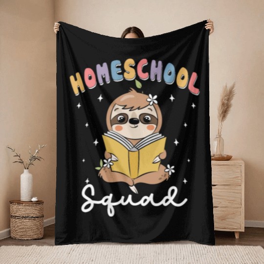 Homeschool Sloth Funny First Day Of School Throw Blankets