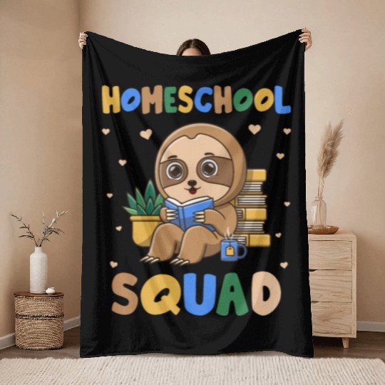Homeschool Sloth Funny First Day Of School Throw Blankets