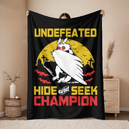 Undefeated Hide And Seek Champion Funny Mothman Throw Blankets