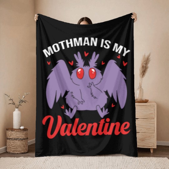 Funny Valentines Day Cryptid Cute Mothman Throw Blankets