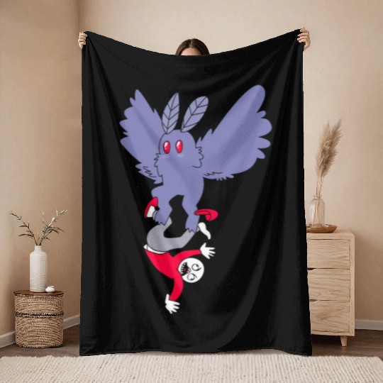 Mothman Abducting Human Goth Cryptid Funny Mothman Throw Blankets