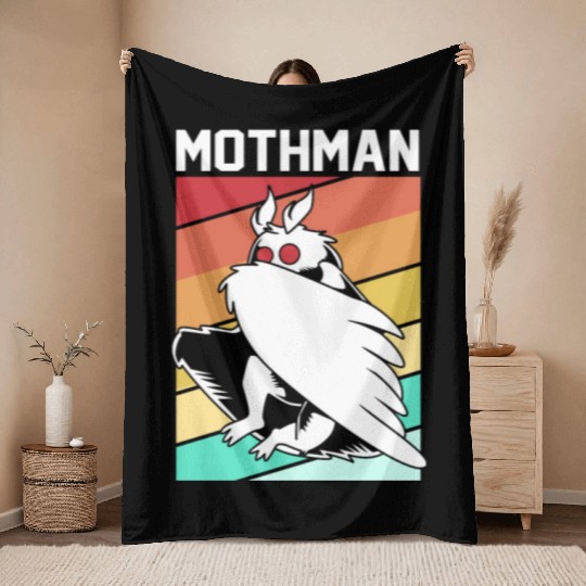 Retro Mothman Cryptid 80s Vintage Mothman Throw Blankets