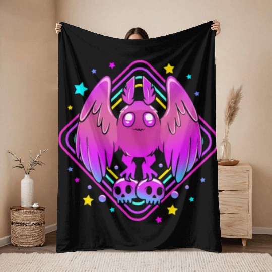 Pastel Goth Skull Aesthetic Gothic Cute Mothman Throw Blankets