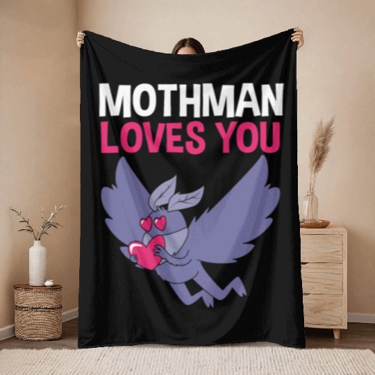 Mothman Loves You Valentines Day Cryptid For Women Throw Blankets