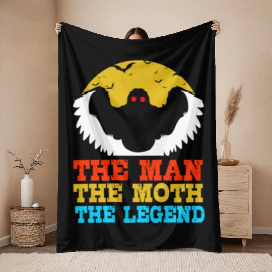 Retro Mothman Cryptid The Man The Moth The Legend Throw Blankets