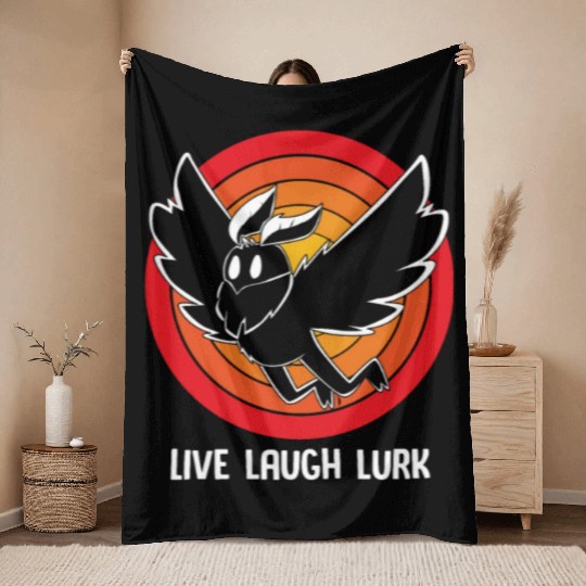 Funny Cryptid Live Laugh Lurk Mothman Throw Blankets