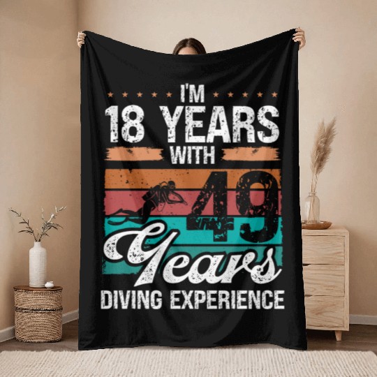 67 Birthday Idea Scuba Diving 67 Year Old Diver Throw Blankets