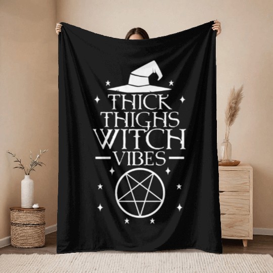 Thick Thighs Witch Vibes Throw Blankets