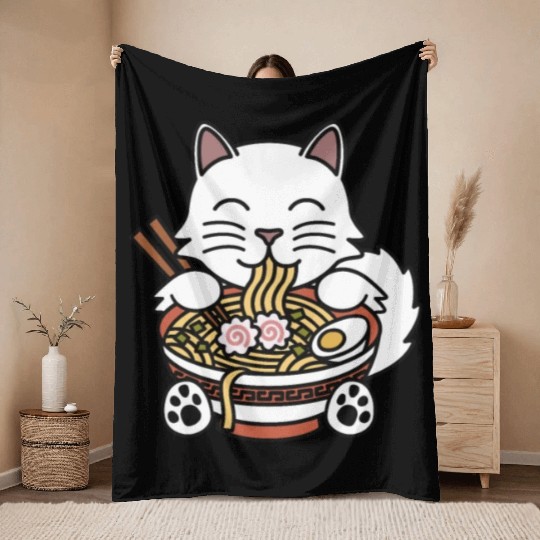 Persian Cat Ramen Noodles Throw Blankets