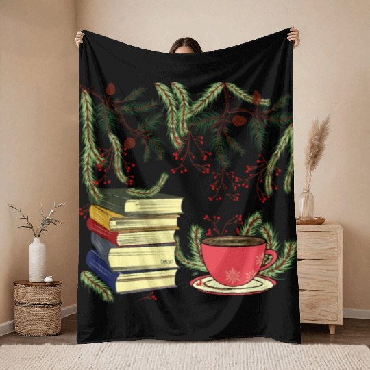 Winter Books and Tea Throw Blankets