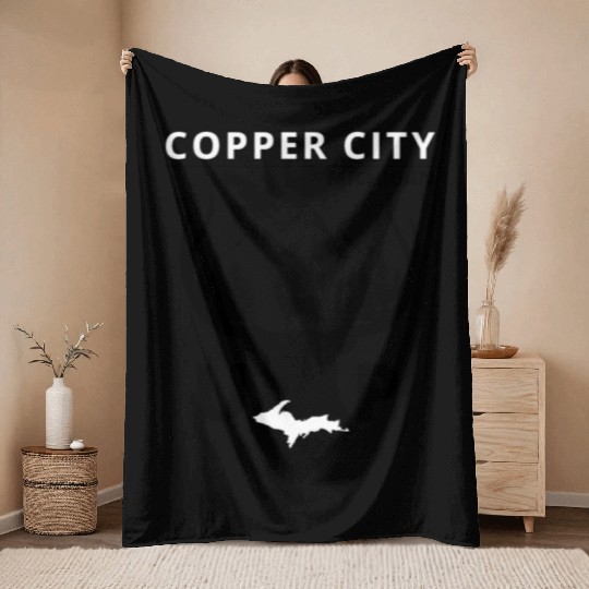 Copper City Michigan Upper Peninsula Throw Blankets
