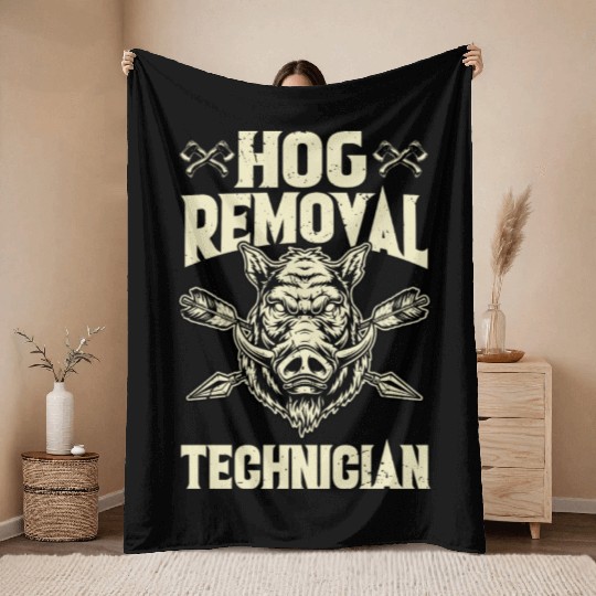 Hog Removal Technician Boar Hunting Throw Blankets