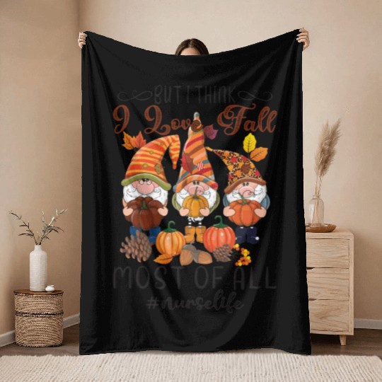 Gnomes I Love Fall Thanksgiving Throw Blankets