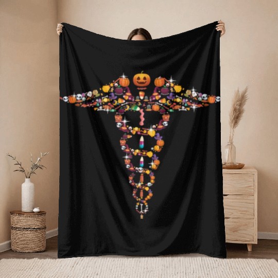 Halloween Medical Sign Throw Blankets