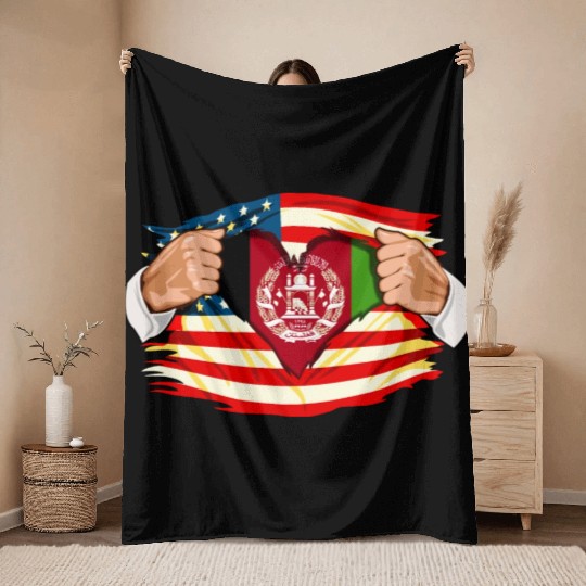 Afghanistan Who Live in America Afghani Flag Throw Blankets