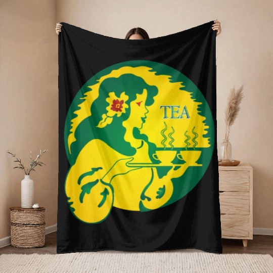 Girl with Cup of Tea Throw Blankets