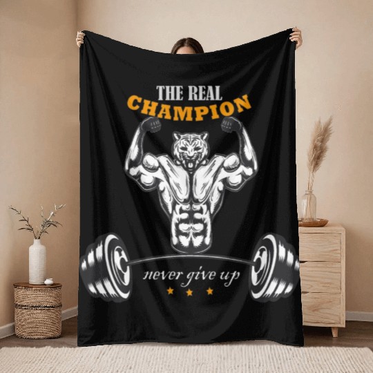 The real champion never give up Throw Blankets