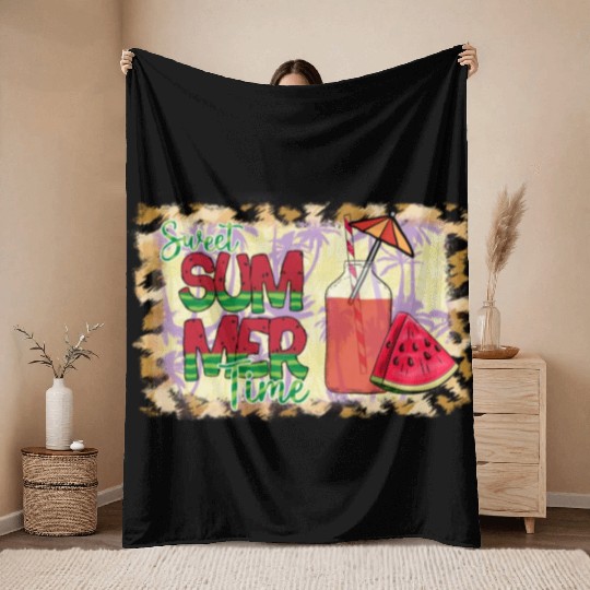 A220425 12 Sweet Summer Time Watermelon Leopard Throw Blankets