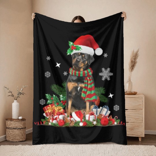 Christmas Rottweiler dog Holiday Rottie Throw Blankets