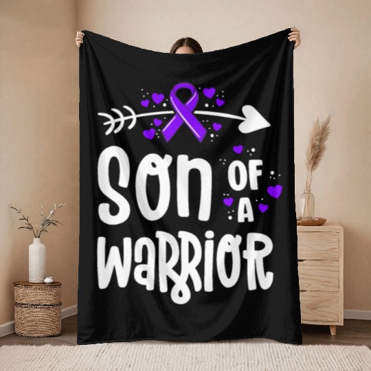 Son Of A Warrior Hodgkins Lymphoma Cancer Throw Blankets