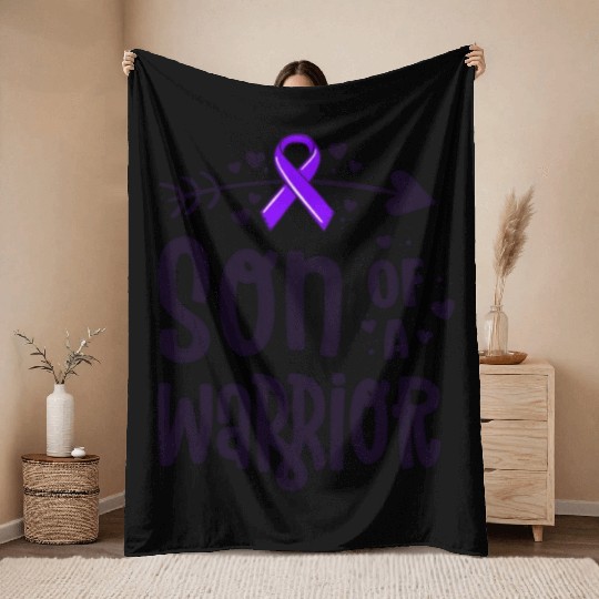 Son Of A Warrior Hodgkins Lymphoma Cancer Throw Blankets