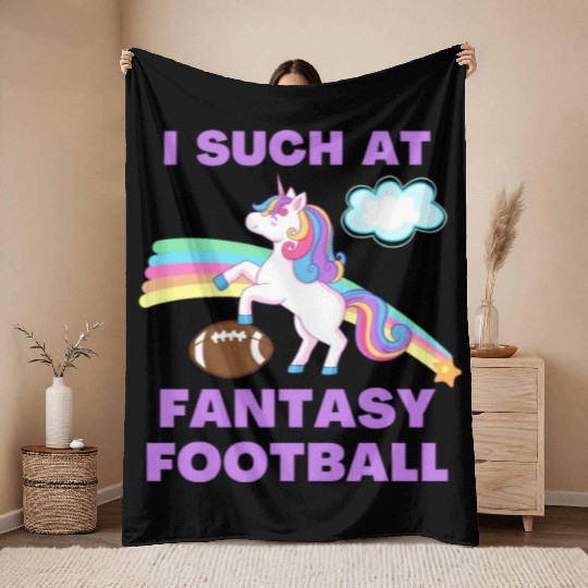 I Suck At Fantasy Football Funny Cute Unicorn Throw Blankets