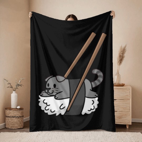 Scottish Fold Cat Nigiri Sushi Throw Blankets