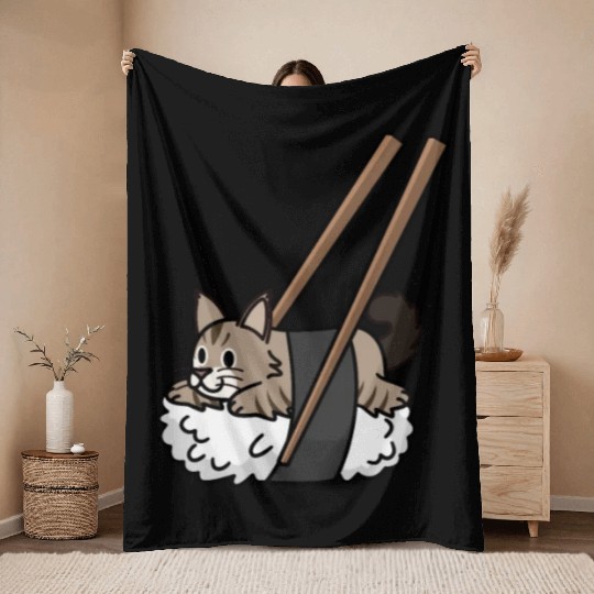 Maine Cat Nigiri Sushi Throw Blankets