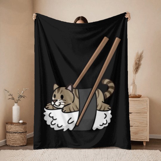 Exotic Shorthair Cat Nigiri Sushi Throw Blankets