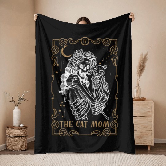 Cat Mom Tarot Card Occult Club Gothic Animal Throw Blankets