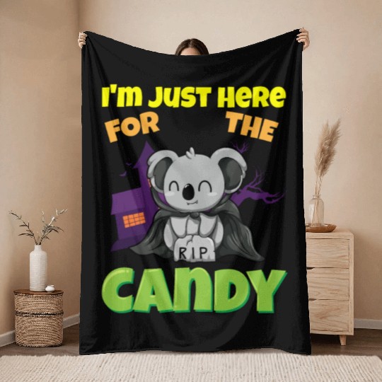 I'm Just Here For The Candy Scary Halloween Beast Throw Blankets
