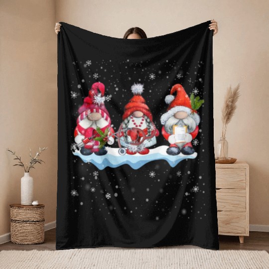 Gnomes Christmas Nurse Phlebotomy Throw Blankets