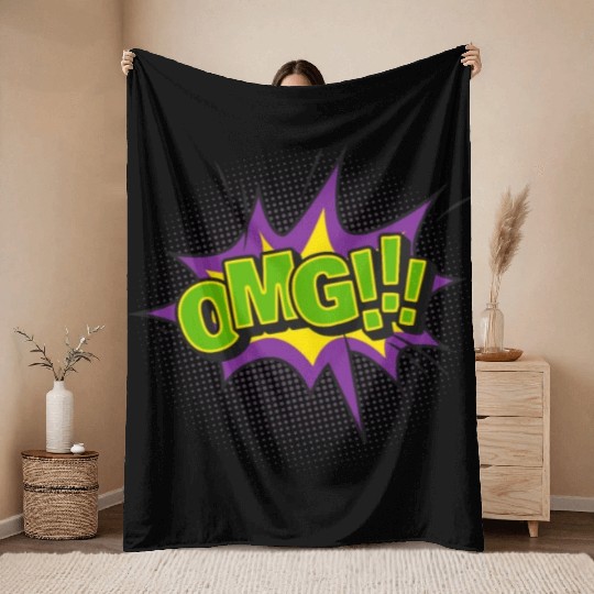 Comic Style OMG Expression Design Throw Blankets
