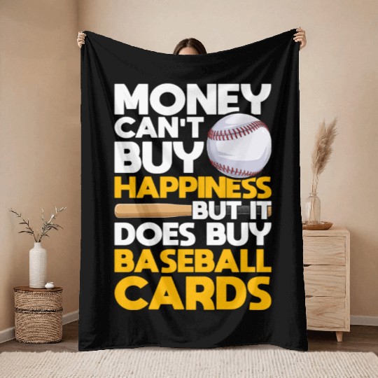 Baseball Cards Collector Happiness Throw Blankets