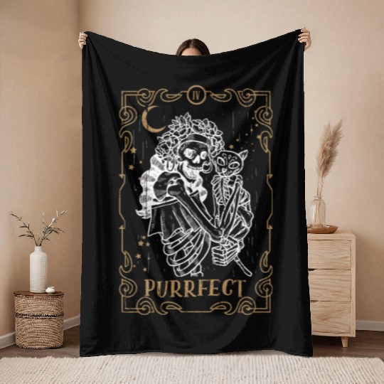 Kawaii Cat Tarot Card Occult Club Gothic Animal Throw Blankets