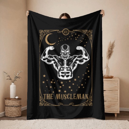 Gym Tarot Card Occult Club Gothic Man Muscle Throw Blankets