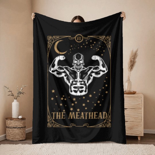 Gym Tarot Card Occult Club Gothic Meat Muscle Throw Blankets