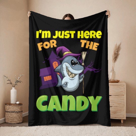 I'm Just Here For The Candy Scary Halloween Beast Throw Blankets
