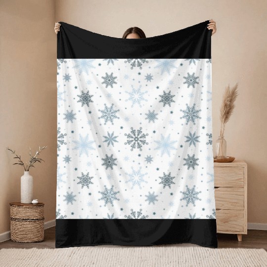 Modern Snowflakes Pattern White Blue Throw Blankets