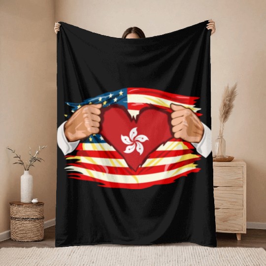 Hong Kongese Who Live in America HongKong Flag Throw Blankets